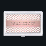 Elegant Chevron Pattern & Name Pink Rose Gold Business Card Case<br><div class="desc">Represent yourself in chic professional style with this elegant modern business card case. Design features a girly pink faux rose gold foil chevron zig-zag pattern and your name or other customized text in a simple dark grey typography font. This elegant and trendy computer case makes a stylish gift for her....</div>
