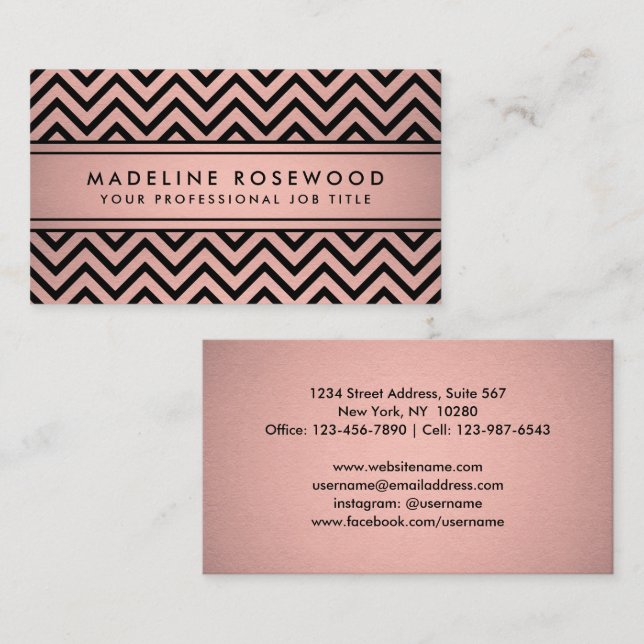 Elegant Chevron Pattern Pink Rose Gold Faux Foil Business Card (Front/Back)