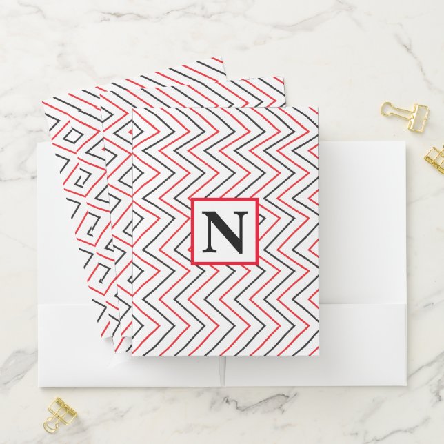 Elegant Chevron Vertical Stripe Monogram Pocket Folder (In Situ)