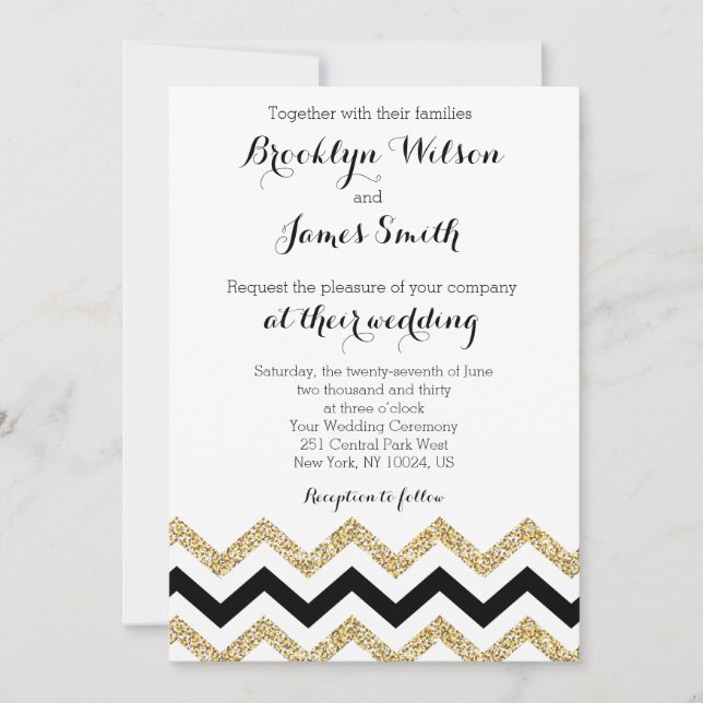 Elegant Chevron Wedding Invitations Gold (Front)
