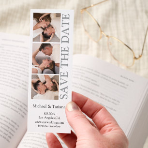 elegant chic 3 photo strip save the date wedding bookmarks