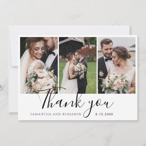 Elegant Chic 3 Wedding Photos Script Thank You Card