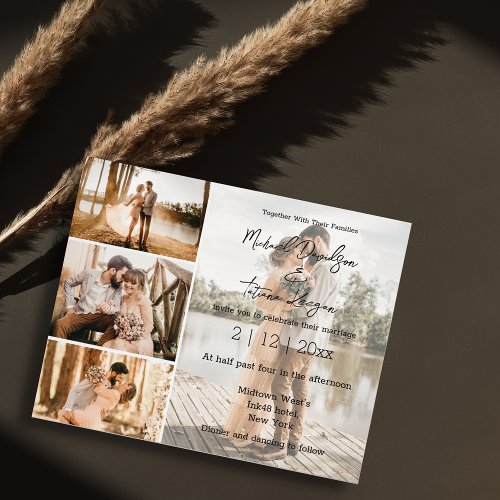 elegant chic 4 photos collage wedding invitation flyer