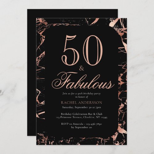 Elegant Chic 50th Birthday Rose Gold Black Party Invitation