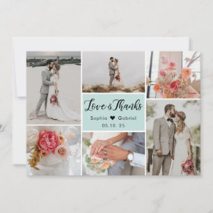 Elegant Chic 6 Photo Collage Wedding Thank You Car Card