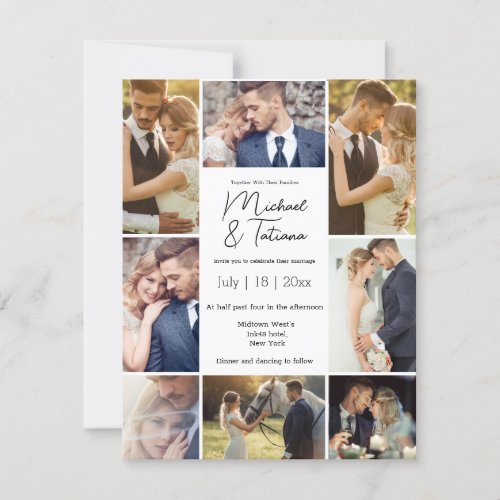 elegant chic 8 photos collage minimalist wedding   invitation