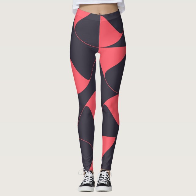 Elegant, chic, abstract circular geometric flowers leggings (Front)