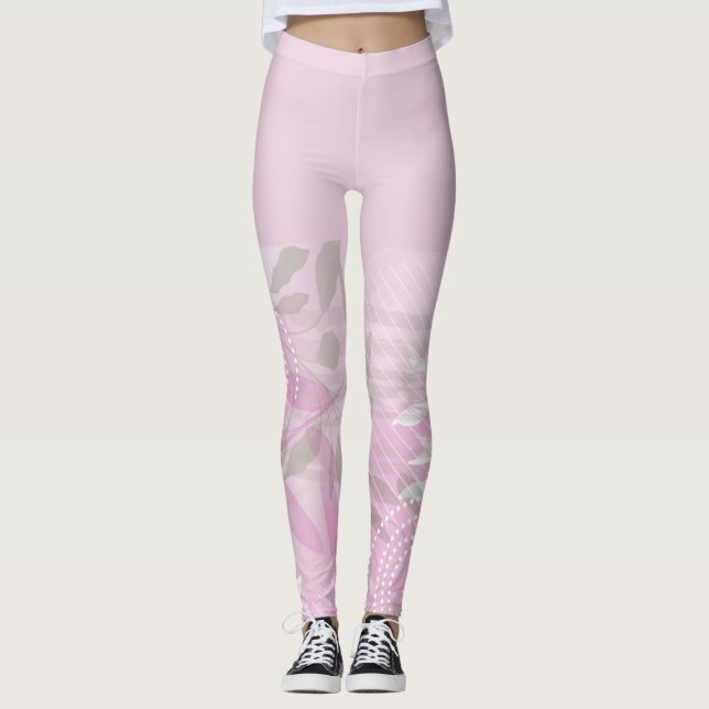 Elegant Chic Abstract Floral Botanical  Leggings (Front)