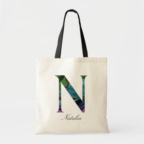 Elegant Chic Agate Monogram Customize Name  Tote Bag