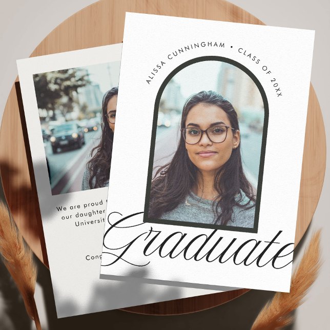 Elegant Chic Arch Graduation Photo Announcement (elegant chic arch graduation photo announcement card in black and white)