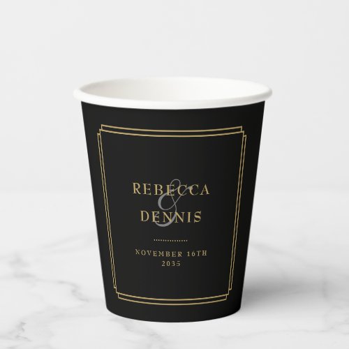 Elegant Chic Art Deco Black And Gold Wedding Paper Cups