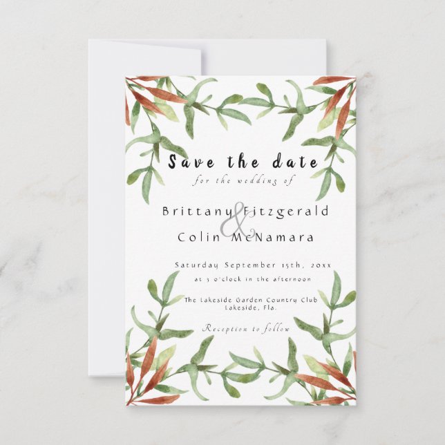 Elegant Chic Autumn Leaves Fall Wedding Save The Date (Front)