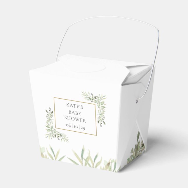 Elegant Chic Baby Shower Greenery Favor Box (Front Side)