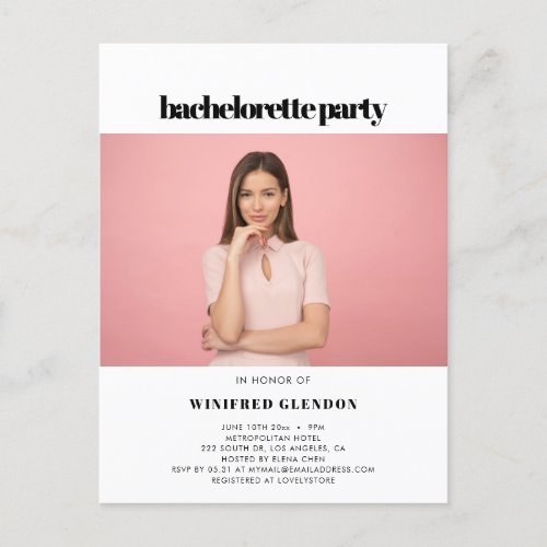 Elegant  chic bachelorette party photo invitation postcard