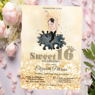 Elegant Chic Ballerina Gold Glitter Bokeh Sweet 16 Invitation