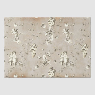 Elegant Chic Beige Cupid Angels Floral Toile Kraft Tissue Paper