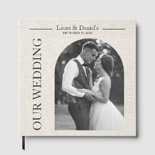 Elegant Chic Beige Linen Look Couple Photo Wedding Guest Book