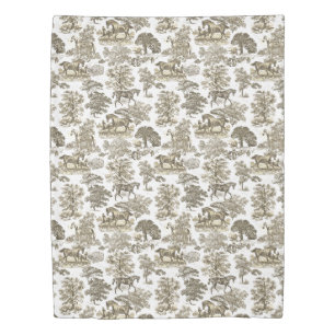 Elegant Chic Beige Taupe Rustic Horses Toile Duvet Cover