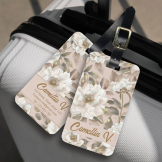 Elegant Chic Big Camellia Flower Pink Gold Custom Luggage Tag
