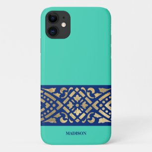 Elegant Chic Biscay Mint Green Blue Gold Custom iPhone 11 Case