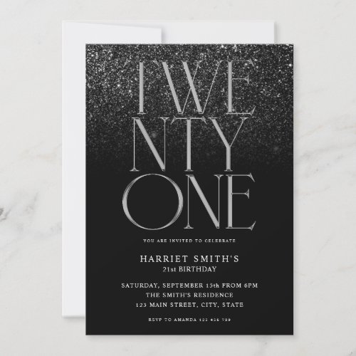 Elegant Chic Black 21st Birthday Party Invitation