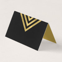 Elegant Chic Black and Faux Gold Geometric Place Card