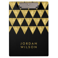 Elegant Chic Black and Faux Gold Triangle Clipboard