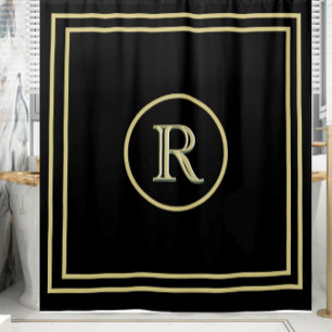 Elegant Chic Black and Gold Custom Monogram  Shower Curtain