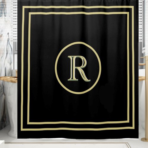 Elegant Chic Black and Gold Custom Monogram  Shower Curtain