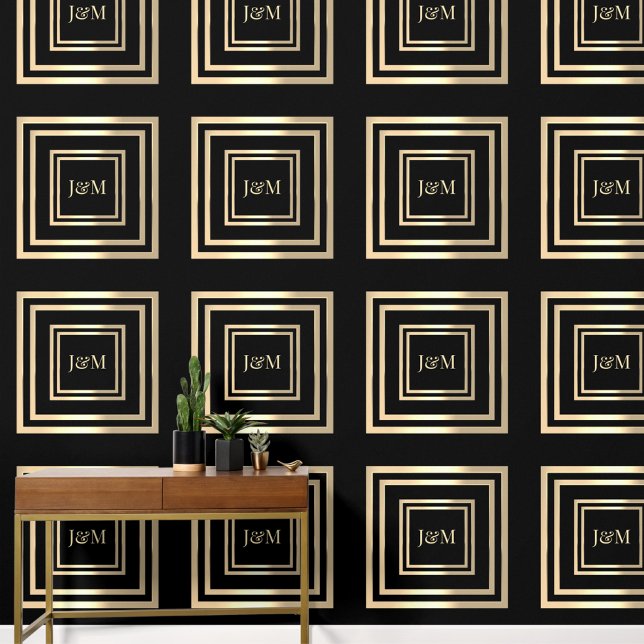 Elegant chic black and gold monogram initial name wallpaper  (Creator Uploaded)