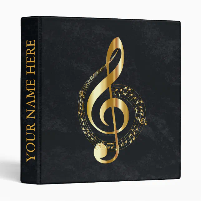 Elegant Chic Black And Gold Music Notes Design 3 Ring Binder | Zazzle