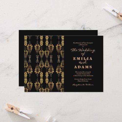 Elegant Chic Black and Gold Ornamental Wedding Invitation