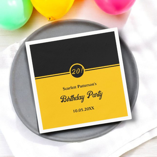 Elegant Chic Black And Gold Trendy 20th Birthday Napkins (Creator Uploaded)