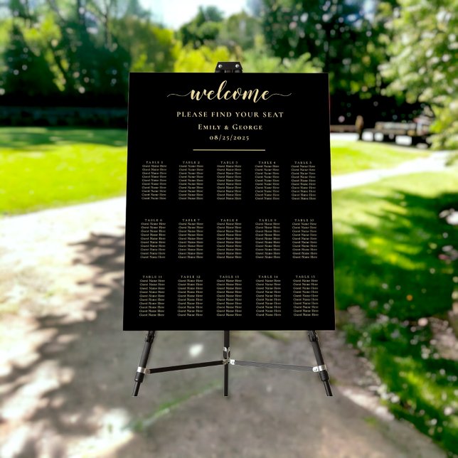 Elegant Chic Black And Gold Wedding Seating Chart Foam Board (Creator Uploaded)