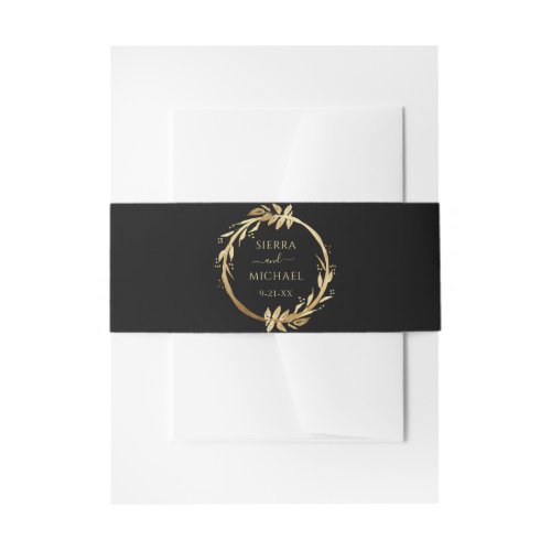 Elegant Chic Black and Golden Foliage Wedding Invitation Belly Band