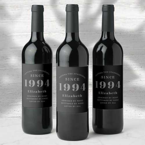 Elegant Chic Black And Grey 30th Birthday Wine Label