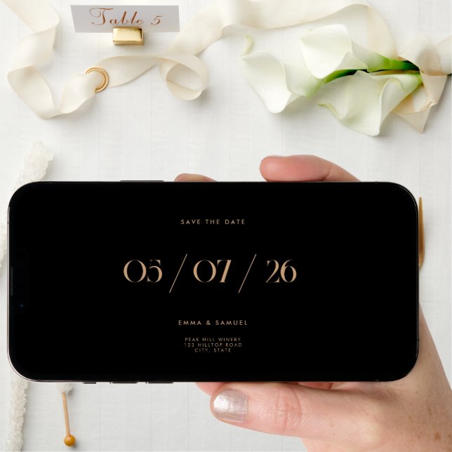 Elegant Chic Black and Tan Wedding Save the Date (Front Digital)