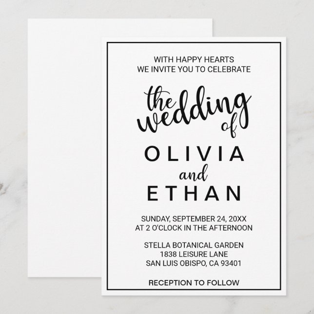 Elegant Chic Black And White Modern Wedding Invitation (Front/Back)