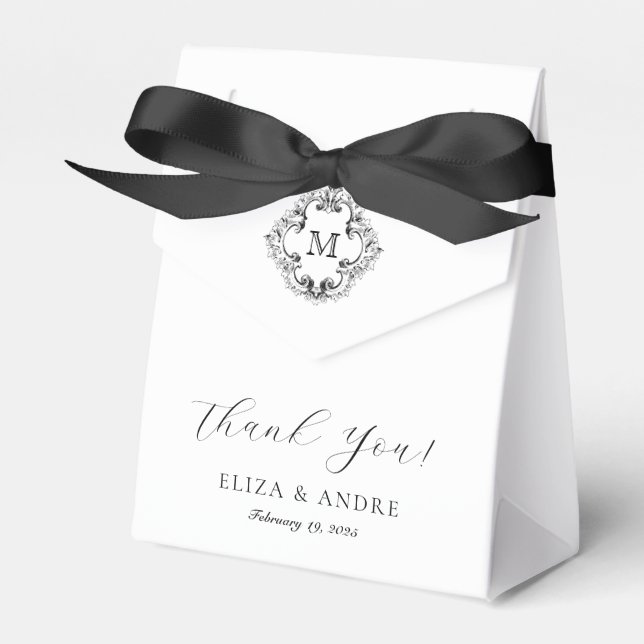 Elegant Chic | Black and White Monogram Favor Box (Front Side)