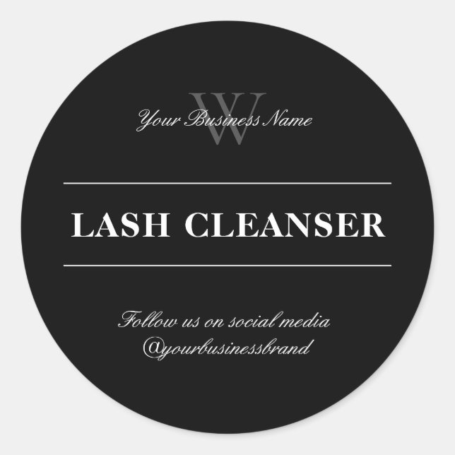 Elegant Chic Black And White Monogram Lash Beauty Classic Round Sticker (Front)