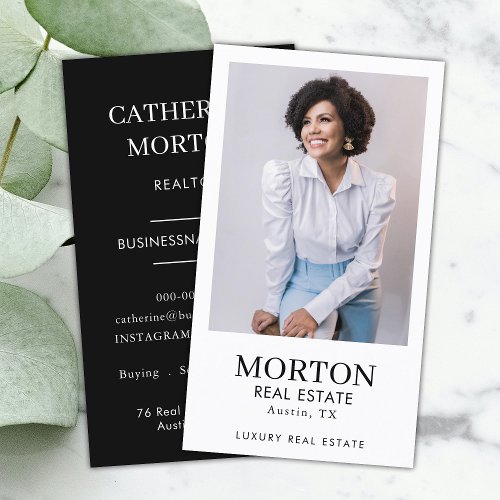Elegant Chic Black and White Realtor Photo  Business Card