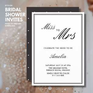 Elegant Chic Black and White Script Bridal Shower Invitation