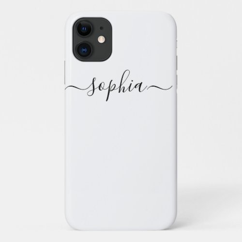 Elegant Chic Black and white Script Name iPhone 11 Case