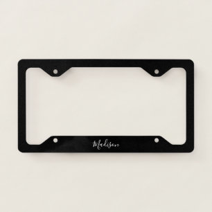 Elegant Chic Black and White Script Personalized  License Plate Frame
