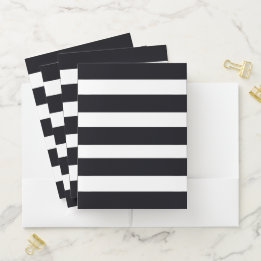 Elegant Chic Black And White Striped Pocket Folder