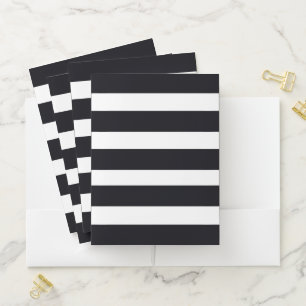 Elegant Chic Black And White Striped Pocket Folder