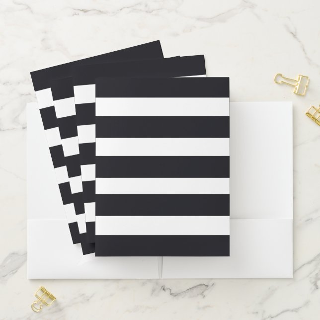 Elegant Chic Black And White Striped  Pocket Folder (In Situ)