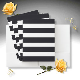 Elegant Chic Black And White Striped  Pocket Folder