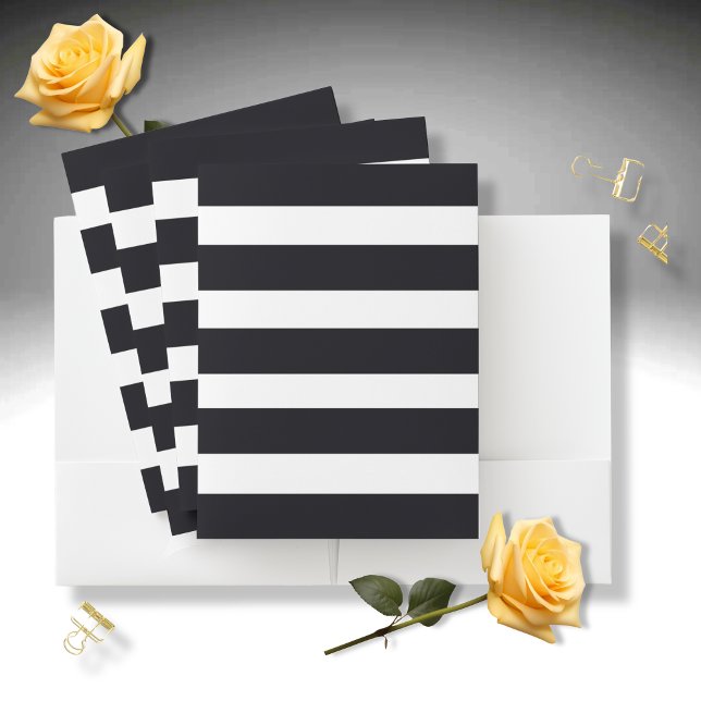 Elegant Chic Black And White Striped  Pocket Folder (Makes a lasting impression.)