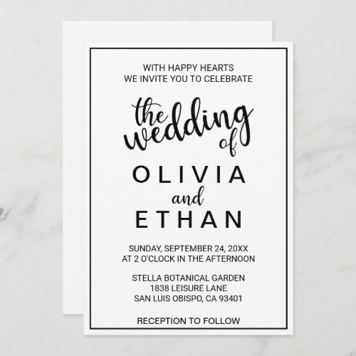 Elegant chic black and white Wedding Invitation